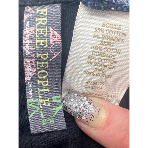 NWT Free People Black & Blue Paisley Print Crochet Lace Beaded Scoop Neck Dress - Picture 12 of 14